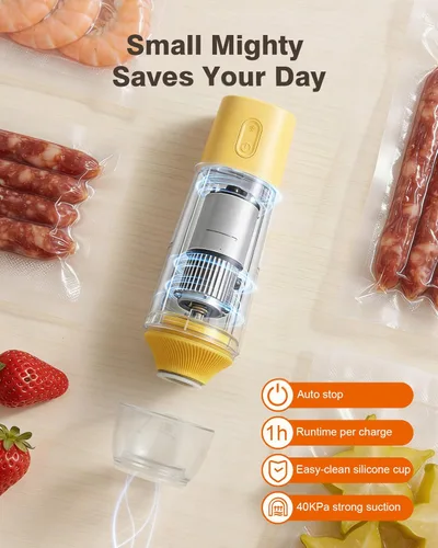 Miniatura 4 de Sellador al vacío para alimentos, diseño del chef para preservar la frescura, sellador al vacío de mano compacto con 30 bolsas reutilizables, grado