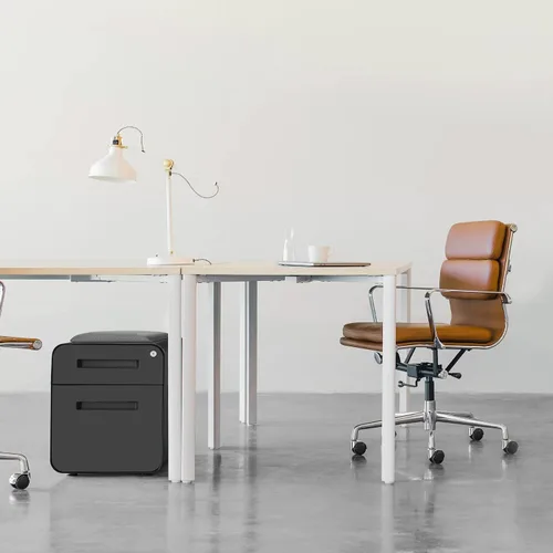 Miniatura 2 de Laura Davidson Furniture STOCKPILE - Mini archivador móvil con 2 cajones con asiento magnético extraíble, versión corta, archivador de metal, Negro