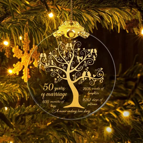 Regalos de ornamento de boda de 50 años para el 50 aniversario, ornamentos de boda de 50 aniversario, regalo de ornamento de vidrio de 50 años como