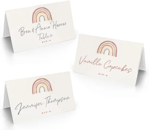 Miniatura 10 de Printed Party Tarjetas de consejos de boda y buenos deseos, tema boho arco iris, juego de 50