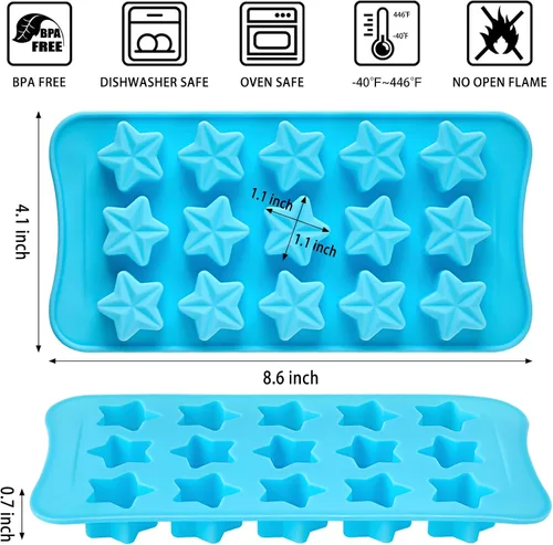 Miniatura 2 de 6 piezas de moldes de silicona para chocolate con forma de flor, juego de moldes de 15 cavidades con forma de rosa, corazón, estrella, moldes