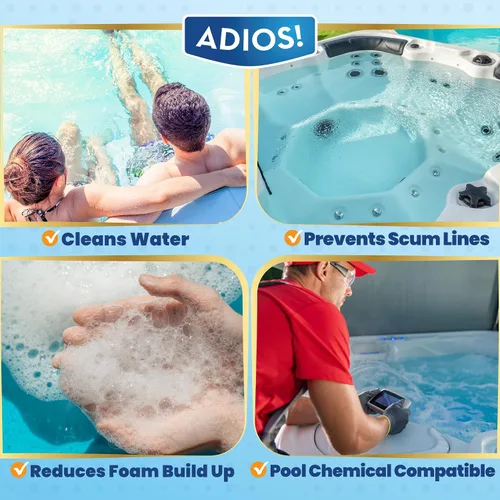 Miniatura 4 de Adios! Limpiador de bañera de hidromasaje 3 en 1 aclara el agua, evita escoria, elimina la espuma y detiene los olores, 32 onzas (cuarto de galón)