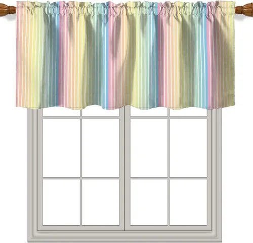 Miniatura 7 de Cortinas con cenefas temáticas geométricas, patrón geométrico a cuadros para sala de estar, cenefa para ventanas con bolsillo para barra, cenefa