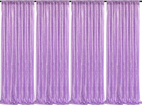 Miniatura 14 de Telón de fondo de lentejuelas moradas 2 paneles 2FTx8FT con purpurina telón de fondo cortinas para fiesta de Halloween fondo de fotos para bodas