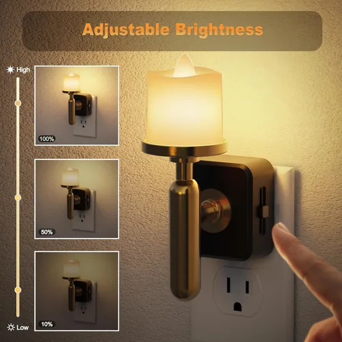 Miniatura 2 de JandCase Luz Nocturna de Vela, Luces Nocturnas que se Enchufan a la Pared, Blanco Suave 3000K, Brillo Ajustable 0-100LM, Sensor de Anochecer a
