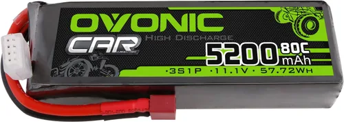 OVONIC 3S Lipo Battery 5200mAh 11.1V 80C Batería RC con conector T estilo Dean para coches RC, barco, camión, helicóptero, avión de carreras, modelos