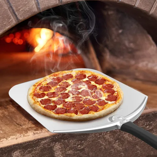 Miniatura 7 de Mimiuo Pala de pizza de aluminio de 12 x 14 pulgadas, espátula antiadherente de alta resistencia para horno y parrilla, pala giratoria ligera