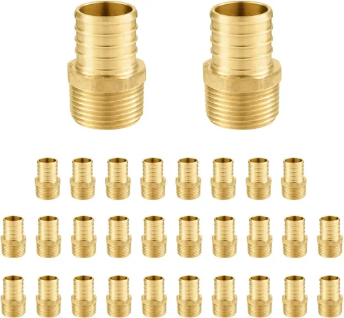Miniatura 18 de Paquete de 5 accesorios Foskan PEX, adaptador macho NPT de 1 pulgada a 1 pulgada, accesorios de engarce de púas de latón para manguera de agua de RV