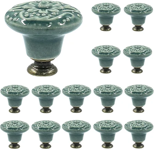 Miniatura 16 de Piutouyar Pomos y tiradores de cerámica negra para cajones, aparadores, armarios, 1.339 in / 1.3 pulgadas de diámetro (4 unidades)