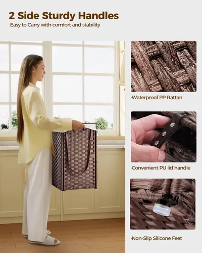 Miniatura 15 de GREENSTELL Cesta para ropa sucia con ruedas y tapa, 130 L, cesta grande de 3 secciones con 2 tipos de bolsas de forro extraíbles, 5 bolsas de malla
