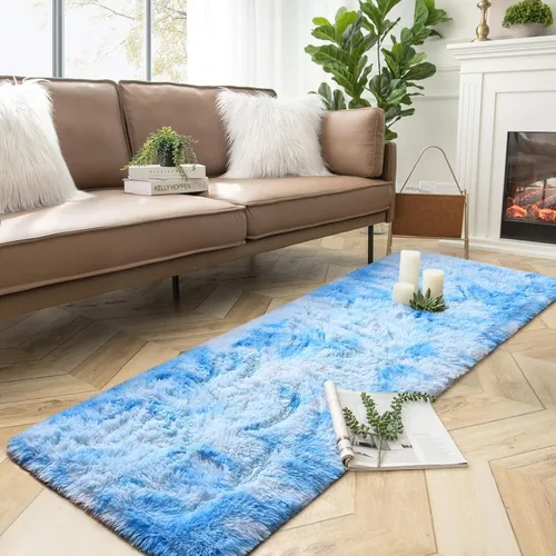 Miniatura 26 de DweIke Alfombras Shag Esponjosas Azules para Dormitorio Sala de Estar, 5x8 Grande Suave Felpa Tie-Dye Azul Cielo para Niñas y Niños, Alfombra Azul