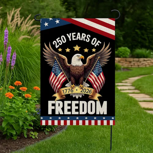 Miniatura 2 de Bandera de jardín de 250 años de Estados Unidos, bandera patriótica de 250 aniversario de Estados Unidos de doble cara con diseño de águila