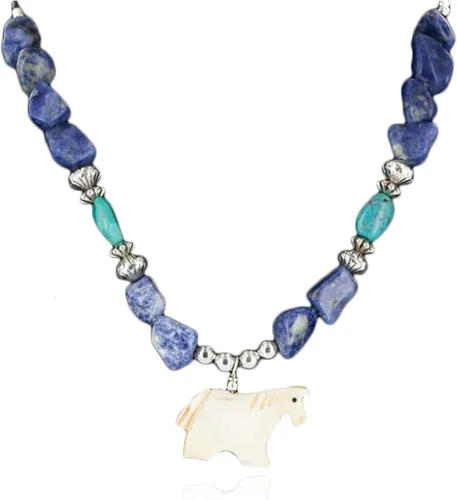 $270Tag Collar Nativo de Plata Navajo Alabastro Lapislázuli Turquesa 25242 Hecho por Loma Siiva, Metal Piedra, turquesa estabilizada