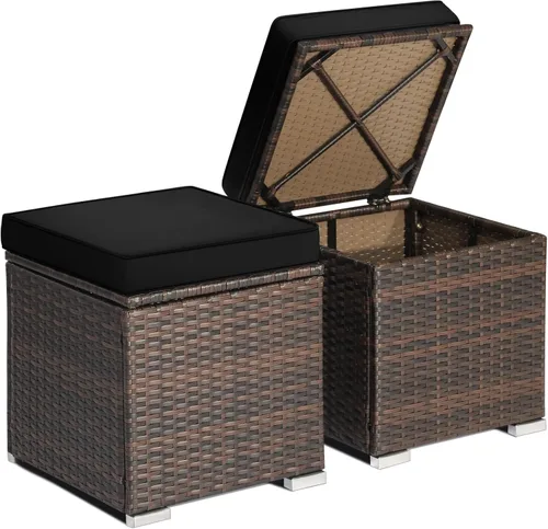 Miniatura 15 de RELAX4LIFE Otomana de mimbre para almacenamiento al aire libre, reposapiés de ratán de 2 piezas con cojín extraíble, reposapiés multiusos, mesa Rojo