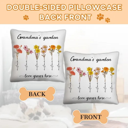 Miniatura 4 de Customized Birth Month Flowers Pillow Case, Personalized Mothers Day Birthday Gifts for Grandma from Granddaughter Grandson, Grandma's Garden M2