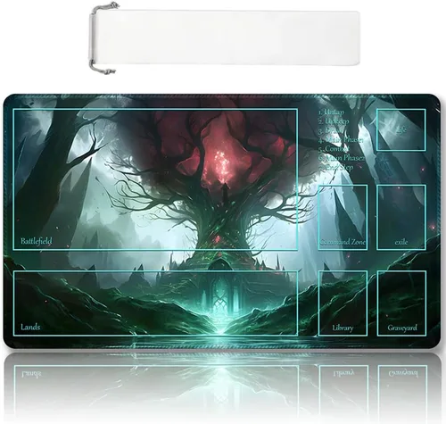 Miniatura 33 de Tapete de juego MTG cosido de alta calidad con zonas y parte trasera de goma antideslizante, tapete de juego TCG para MTG y otros juegos de cartas