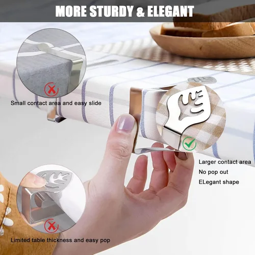 Miniatura 4 de Paquete de 10 clips para mantel de mesa, clip de mantel de pícnic en forma de hoja, para exteriores, grande, resistente, acero inoxidable, cubierta
