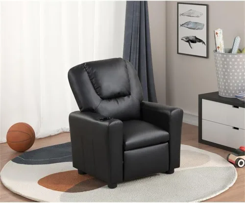 Miniatura 2 de Lilola Home Marisa - Silla reclinable para niños con soporte para tazas, silla reclinable juvenil de piel sintética negra, reclinable para niños