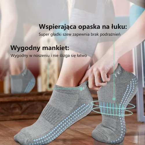Miniatura 5 de 3 pares de calcetines antideslizantes con agarre antideslizante, para yoga, pilates, barre, fitness, artes marciales, mujeres y hombres