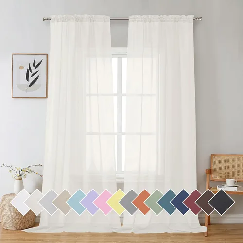 Miniatura 83 de Aiyufeng 2 paneles de cenefa transparente negra de 14 pulgadas de largo, cortinas cortas negras transparentes para dormitorio, cortinas de cocina