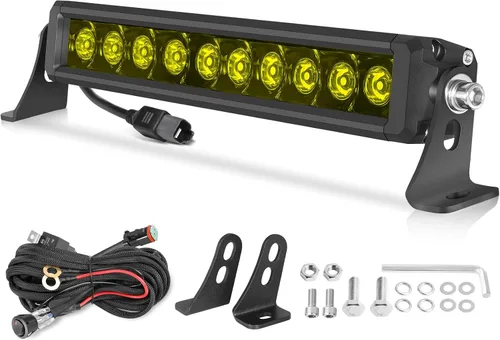 Miniatura 15 de OFFROADTOWN 8inch 120W 2pcs LED Light Bar Amber Single Row Fog Lights LED Pods Slim Offroad Driving Lights Yellow Spot Bumper Light with Wiring