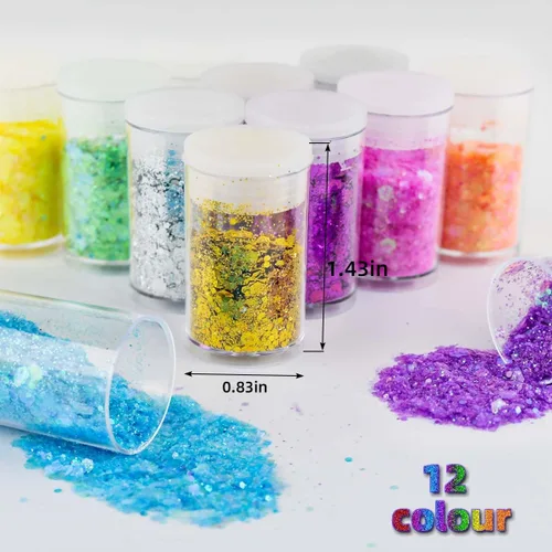Miniatura 2 de 12 colores de purpurina gruesa para la cara, sin pegamento, cosmética para el cuerpo, uñas, ojos, arte del cabello, vaso de resina holográfica