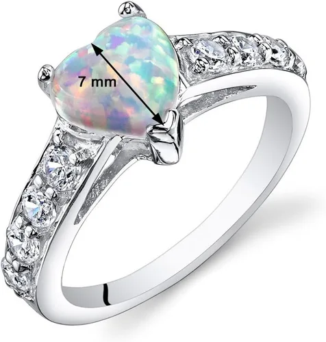 Miniatura 3 de Peora Anillo de corazón de ópalo de fuego blanco creado para mujer, plata de ley 925, forma de corazón de 1 quilate de 0.18 pulgadas, ajuste cómodo