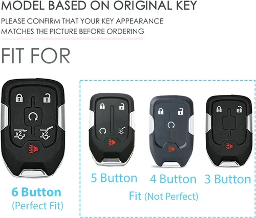 Miniatura 2 de Funda de llave de cuero de 6 botones, compatible con GMC Yukon Chevy Suburban Tahoe 2015-2020 etc, diseño sin tornillos estilo retro protector