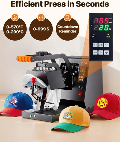 Miniatura 2 de VEVOR Prensa de calor para sombreros con 4 platos intercambiables (6 x 3 pulgadas/6.7 x 2.7 pulgadas/6.7 x 3.8 pulgadas/8.1 x 3.5 pulgadas), prensa
