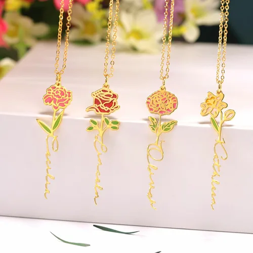 Miniatura 4 de Birth Flower Name Necklace Personalized 18K Gold Plated Birth Month Flower Necklace Dainty Flower Necklace Custom Jewelry Mothers Birthday Christmas