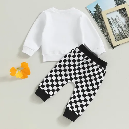 Miniatura 4 de Conjunto de 2 piezas de sudadera de manga larga con cuello redondo y estampado de letras de tractor para niño pequeño