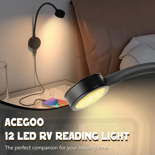 Miniatura 2 de acegoo Luz de Lectura LED de 12 V, lámpara de lectura de cabecera de barco RV, luz de cama de cuello flexible de 12 voltios para cámper van