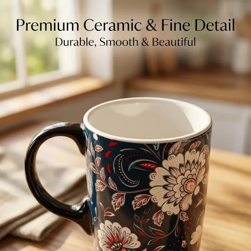 Miniatura 2 de Topadorn Taza de Café de Cerámica de Porcelana Latte Taza de Té con Tapa y Caja de Regalo 17oz, Flor Azul