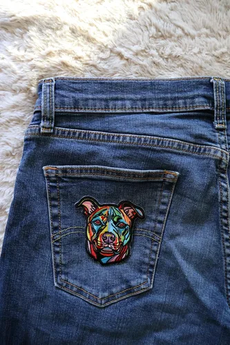 Miniatura 2 de Pitbull Patch - Bonito y realista aplique bordado para perros, para chaquetas, mochilas, sombreros, bolsos y proyectos de manualidades de bricolaje