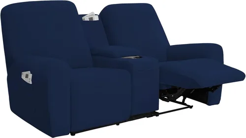 Miniatura 8 de Easy-Going - Funda elástica para sofá reclinable biplaza con consola central, cubierta suave de vellón ajustada, 2 asientos, con soporte y Negro