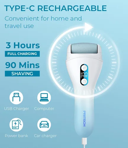 Miniatura 7 de Removedor de callos de pies para pies, herramienta de pedicura recargable IPX7 impermeable para pies, 2 velocidades y limpiador electrónico Turbo