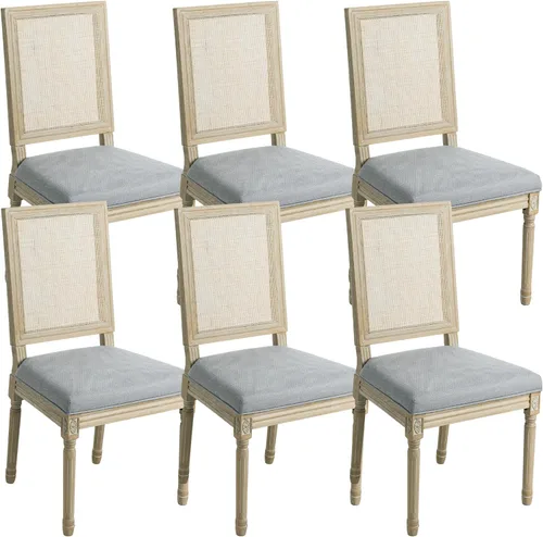 Miniatura 14 de chairus Juego de 2 Sillas de Comedor Estilo Granja Sillas de Comedor de Casa de Campo Francés Sillas Tapizadas de Tela Vintage con Respaldo Redondo