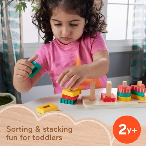 Miniatura 2 de Fisher-Price Juguete Apilador de Formas de Madera para Niños Pequeños, Actividad de Clasificación de Madera de 13 Piezas para Juego de Motricidad