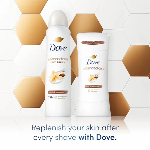 Miniatura 3 de Dove Advanced Care - Desodorante antitranspirante en barra de vainilla y manteca de cacao, 3 unidades, desodorante antitranspirante con tecnología