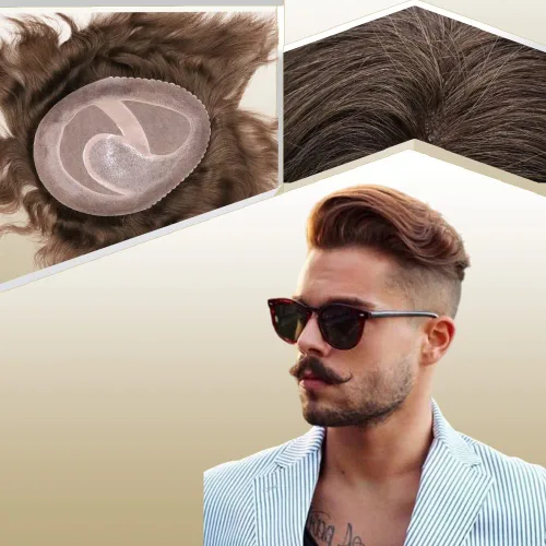 Toupee para hombres sistemas de reemplazo de cabello humano real europeo para hombres, postizos finos, centro de encaje, piel más gruesa, pieza de