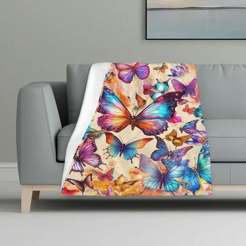 Miniatura 2 de Manta de mariposa de 40 x 30 pulgadas, franela con temática de mariposas lindas y coloridas, manta suave para siesta en el hogar, oficina