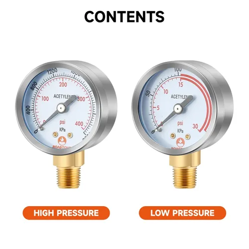 Miniatura 5 de Manómetros de baja y alta presión para regulador de acetileno 0-30 psi y 0-400psi - 2 pulgadas - 1/4" NPT rosca