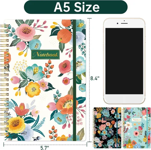 Miniatura 2 de Cuaderno Chopet - Paquete de 3 cuadernos en espiral A5 con líneas, cuaderno de 8.3" x 6" con papel grueso, cuaderno de diario clásico con rayas
