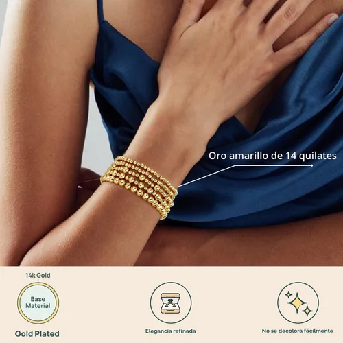Miniatura 3 de adoyi - Pulseras de oro para mujer, impermeables, con cuentas de bolas chapadas en oro de 14K, pulseras ajustables apilables para regalos