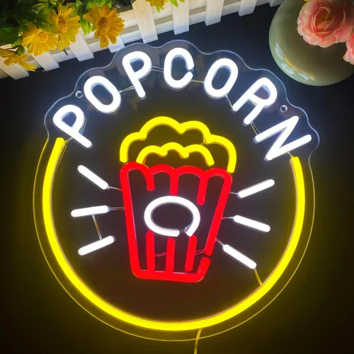 Miniatura 2 de Symone Letrero de neón de palomitas de maíz, luz LED de neón regulable alimentada por USB, decoración de cine en casa, para fiestas temáticas