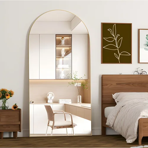 Miniatura 15 de Espejo de longitud completa de 56 x 16 pulgadas, espejo arqueado con soporte de pared, espejo de cuerpo completo plateado, para colocar de pie, Plata
