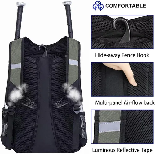Miniatura 5 de DAFISKY, Mochila para Bolsón de Béisbol y Sóftbol - Mochila para Equipo de Bate de Béisbol, Sóftbol y Bola T para Jóvenes y Adultos con Soportes Gris