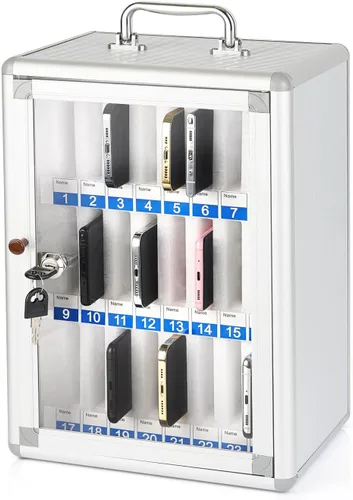 Gabinete de almacenamiento para teléfonos celulares con 24 ranuras, de aleación de aluminio, para montaje en la pared con cerradura, se puede llevar