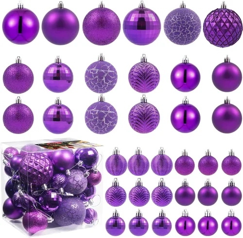 LANGXUN 36 piezas de bolas de decoración de árbol de Navidad moradas, bolas de Navidad, decoración de Navidad 2025, adornos navideños irrompibles
