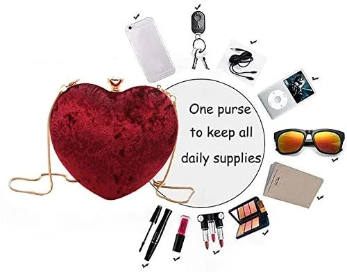 Miniatura 7 de Goclothod Bolso de mano con forma de corazón para mujer bolso de hombro de terciopelo